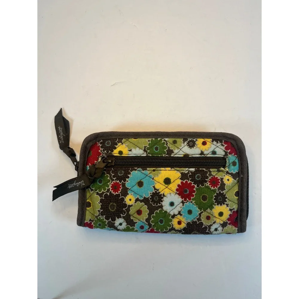 Thirty-One Floral Quilted Zip Around Wallet Organizer Brown Multi Color Retired